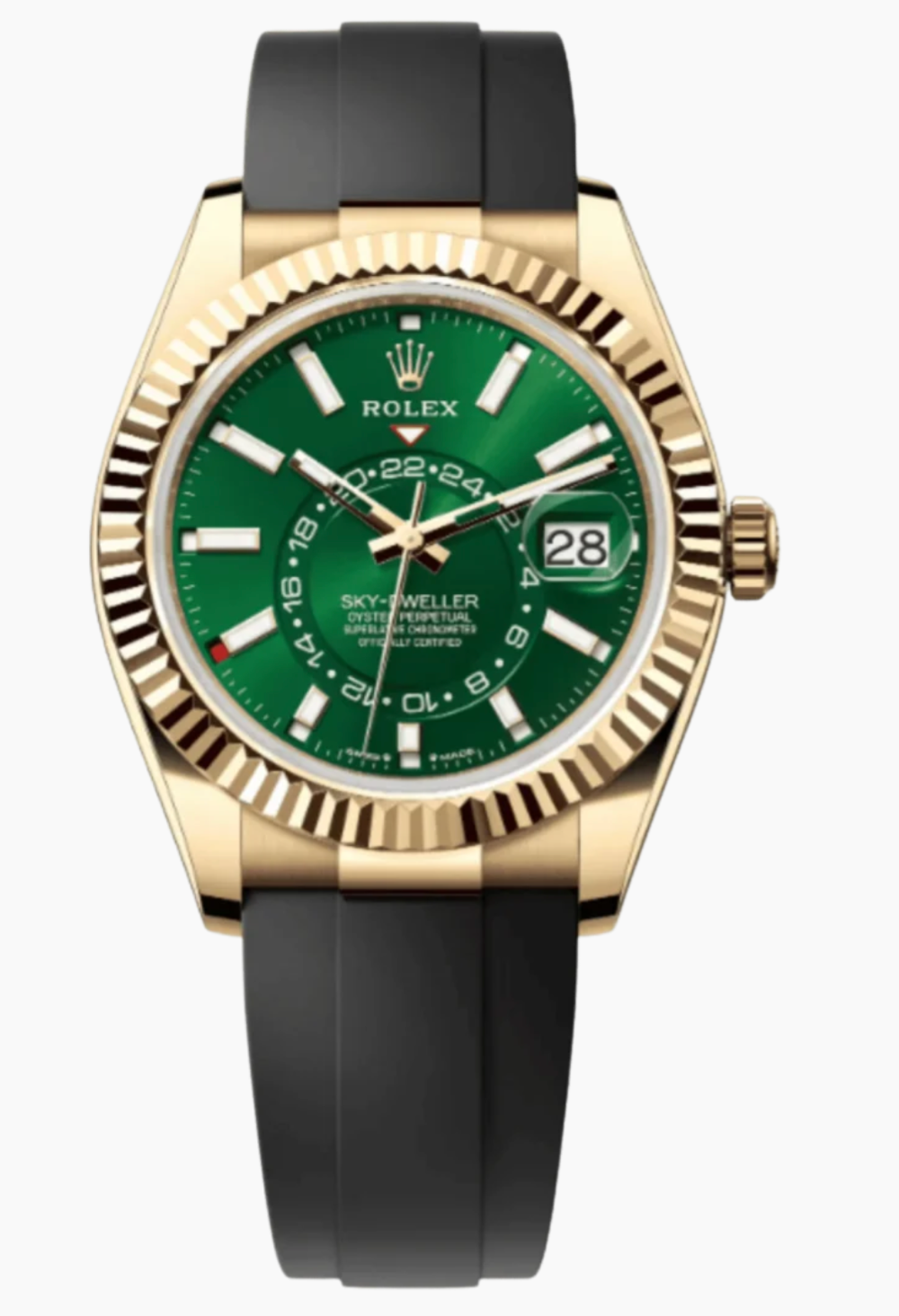Rolex Skydweller 42mm Yellow Gold Green Dial Oysterflex Bracelet