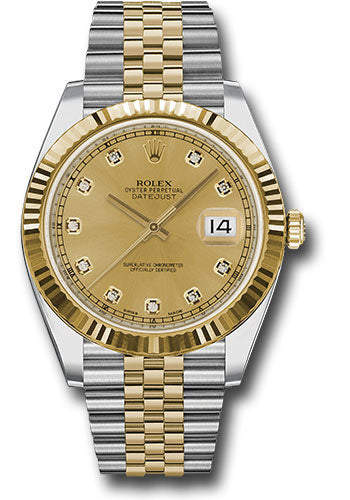 Rolex Steel and Yellow Gold Datejust 41mm Fluted Bezel  Champagne Diamond Dial 126333