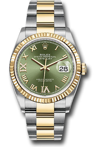 Rolex Steel and Yellow Gold Rolesor Datejust 36mm Watch Olive Green Roman Dial 126233