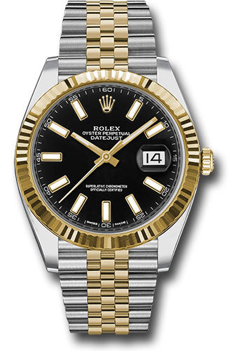 Rolex Steel and Yellow Gold Datejust 41 Watch Black Index Dial 126333