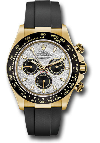 Rolex Yellow Gold Cosmograph Daytona 40 Watch - Meteorite and Black Index Dial - Black Oysterflex Strap - 116518LN mtbkiof