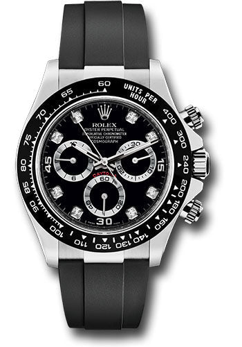 Rolex White Gold Cosmograph Daytona 40 Watch Black Diamond Dial
