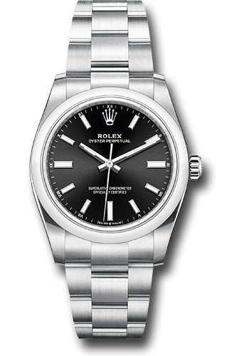 Rolex Oyster Perpetual 34 Watch - Domed Bezel - Black Index Dial - Oyster Bracelet - 124200 bkio
