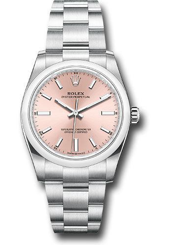 Rolex Oyster Perpetual 34 Watch - Domed Bezel - Pink Index Dial - Oyster Bracelet - 124200 pio