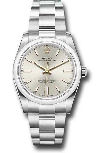 Rolex Oyster Perpetual 34 Watch - Domed Bezel - Silver Index Dial - Oyster Bracelet - 124200 sio