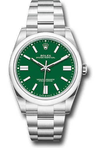 Rolex Oyster Perpetual 41 Watch - Domed Bezel - Green Index Dial - Oyster Bracelet - 124300 greio