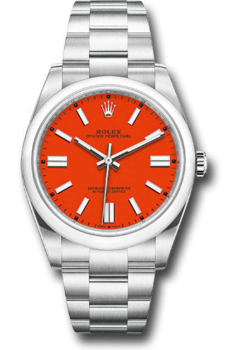Rolex Oyster Perpetual 41 Watch - Domed Bezel - Coral Red Index Dial - Oyster Bracelet - 124300 reio