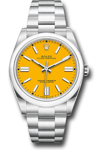 Rolex Oyster Perpetual 41 Watch - Domed Bezel - Yellow Index Dial - Oyster Bracelet - 124300 yio