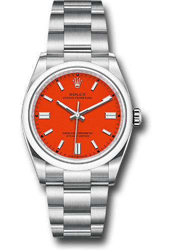 Rolex Oyster Perpetual 36 Watch - Domed Bezel - Coral Red Index Dial - Oyster Bracelet - 126000 reio