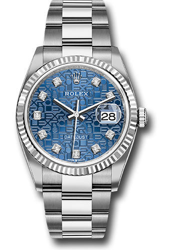 Rolex Steel Datejust 36 Watch Fluted Bezel Blue Jubilee