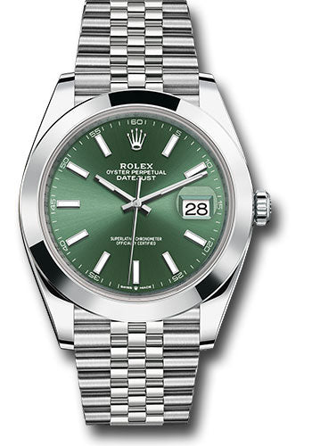 Rolex Oystersteel Datejust 41 Watch Smooth Bezel Mint Green
