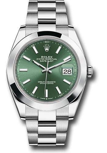Rolex Oystersteel Datejust 41 Watch - Smooth Bezel - Mint Green Index Dial - Oyster Bracelet - 126300 mgio