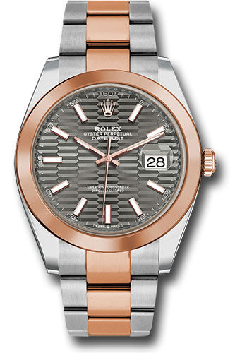 Rolex Everose Rolesor Datejust 41 Watch - Smooth Bezel - Slate Fluted Motif Index Dial - Oyster Bracelet - 126301 slflmio