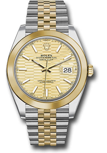 Rolex Yellow Rolesor Datejust 41 Watch - Smooth Bezel - Golden Fluted Motif Index Dial - Jubilee Bracelet - 126303 gflmij