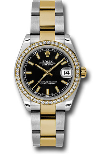 Rolex Steel and Yellow Gold Datejust 31 Watch 46 Diamond Bezel