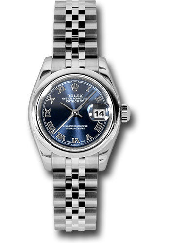 Rolex Steel Lady-Datejust 26 Watch - Domed Bezel - Blue Roman Dial - Jubilee Bracelet - 179160 brj