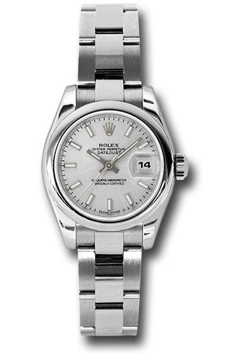 Rolex Steel Lady-Datejust 26 Watch - Domed Bezel - Silver Index Dial - Oyster Bracelet - 179160 sso