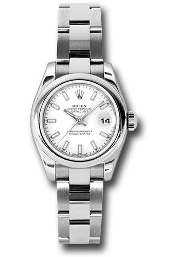 Rolex Steel Lady-Datejust 26 Watch - Domed Bezel - White Index Dial - Oyster Bracelet - 179160 wso