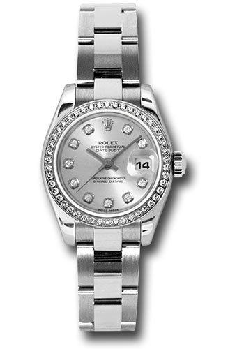 Rolex Steel and White Gold Lady Datejust 26 Watch - 46 Diamond Bezel - Silver Diamond Dial - Oyster Bracelet - 179384 sdo