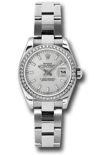 Rolex Steel and White Gold Lady-Datejust 26 Watch - 46 Diamond Bezel - Silver Index Dial - Oyster Bracelet - 179384 sio
