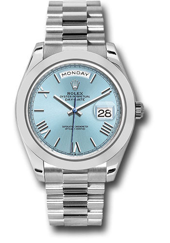 Rolex Platinum Day-Date 40 Watch - Smooth Bezel - Ice Blue Roman Dial - President Bracelet - 228206 ibrp