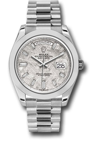 Rolex Platinum Day-Date 40 Watch - Smooth Bezel - Meteorite Baguette Diamond Dial - President Bracelet - 228206 mtdp