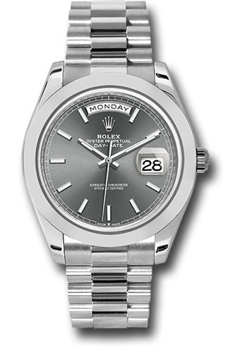 Rolex Platinum Day-Date 40 Watch - Smooth Bezel - Slate Index Dial - President Bracelet - 228206 slip