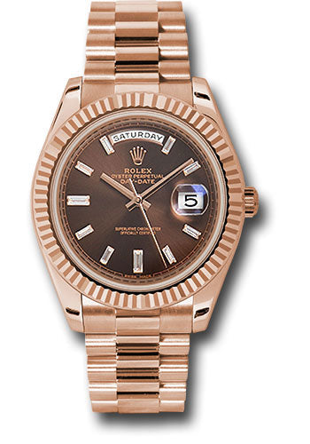 Rolex Everose Gold Day-Date 40 Watch Fluted Bezel Chocolate