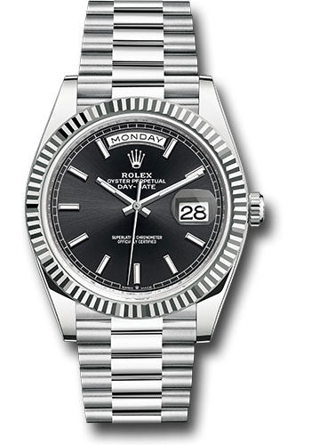 Rolex Platinum Day-Date 40 Watch - Fluted Bezel - Bright Black Index Dial - President Bracelet - 228236 bkip