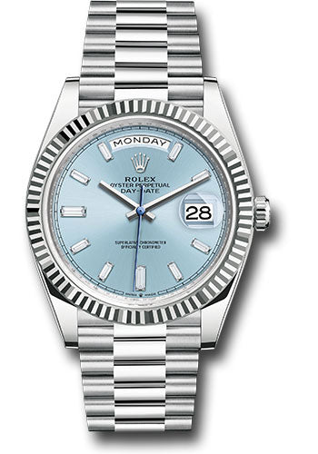 Rolex Platinum Day-Date 40 Watch - Fluted Bezel - Ice Blue Dial - President Bracelet - 228236 ibbdp