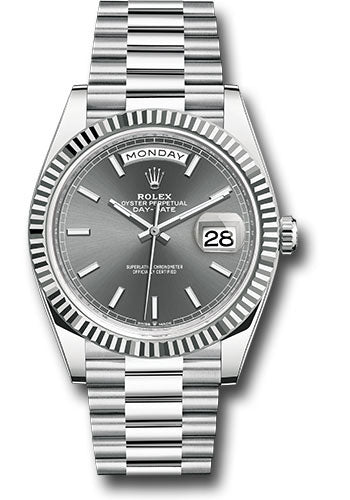 Rolex Platinum Day-Date 40 Watch - Fluted Bezel - Slate Index Dial - President Bracelet - 228236 slip