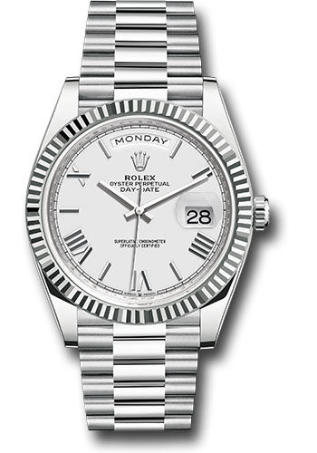 Rolex Platinum Day-Date 40 Watch - Fluted Bezel - White Roman Dial - President Bracelet - 228236 wrp