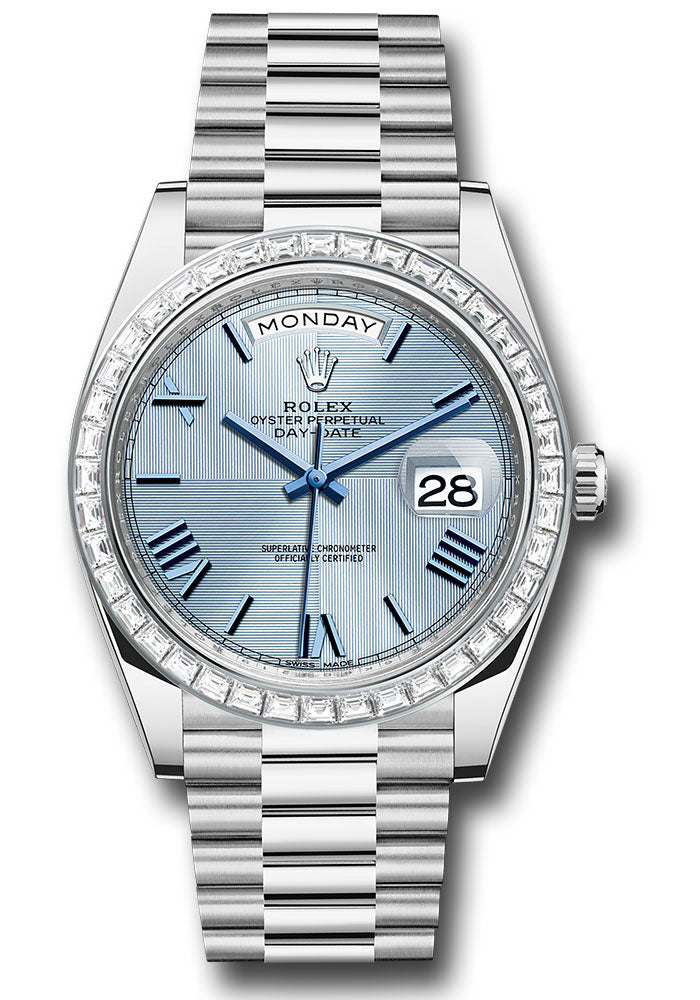 Rolex 950 Platinum Day Date 40 Watch Baguette Diamond Bezel