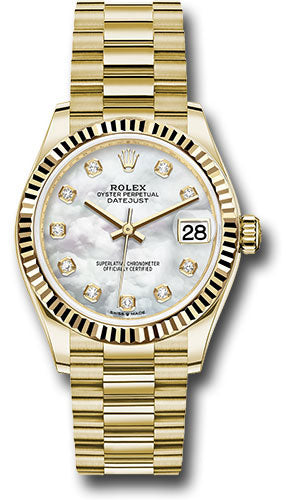 Rolex Datejust 31 Mother of Pearl Diamond Dial Ladies 18kt Yellow Gold  President Watch 278278MDP