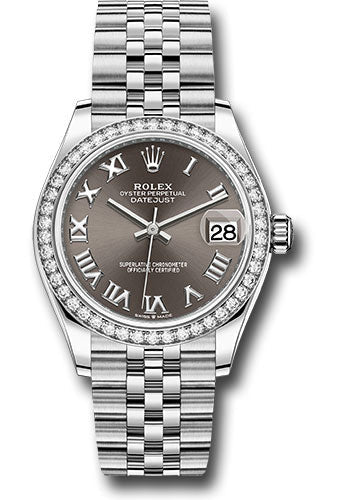 Rolex Steel and White Gold Datejust 31 Watch - Diamond Bezel - Dark Grey Roman Dial - Jubilee Bracelet - 278384RBR dkgrj