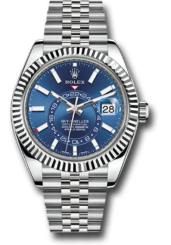 Rolex Oyster Perpetual White Rolesor Sky Dweller Watch Blue