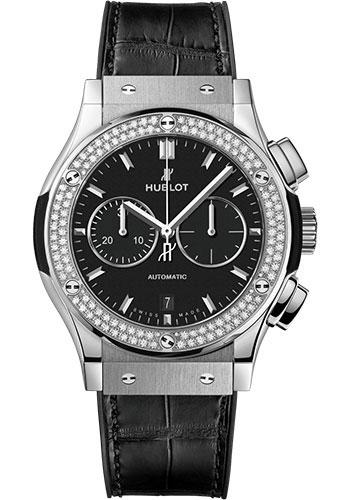 Hublot Classic Fusion Chronograph Titanium Diamonds Watch - 42 mm - Black Dial - Black Rubber and Leather Strap-541.NX.1171.LR.1104
