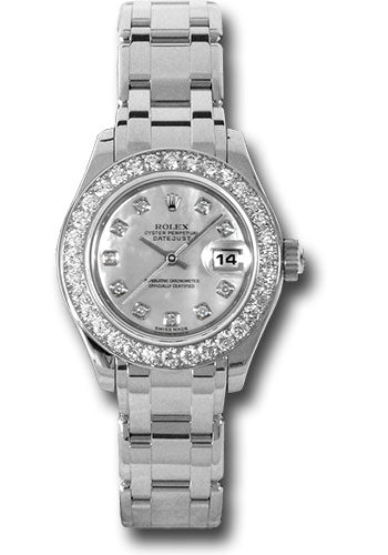 Rolex White Gold Lady-Datejust Pearlmaster 29 Watch - 32 Diamond Bezel - Mother-Of-Pearl Diamond Dial - 80299 md