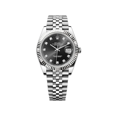 Rolex Steel and White Gold Rolesor Datejust 41 Watch - Fluted Bezel - Black Diamond Dial - Jubilee Bracelet - 126334