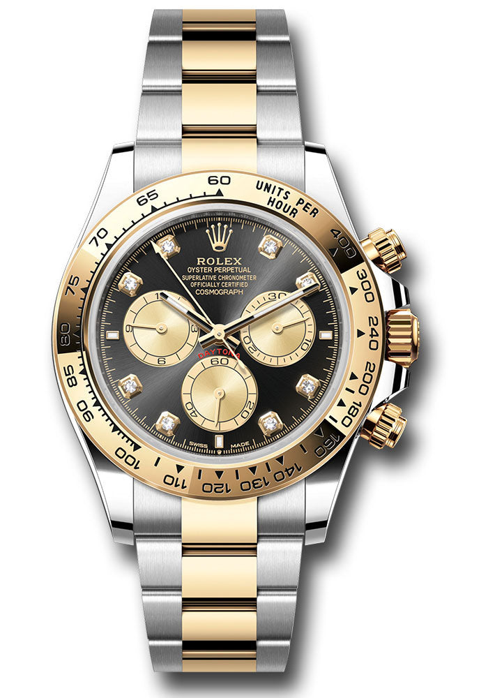 Rolex Yellow Rolesor Cosmograph Daytona Watch - Fixed Bezel - Black And Golden Diamond Dial - Oyster Bracelet 126503