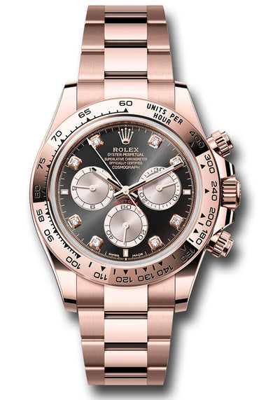 Rolex Everose Gold Cosmograph Daytona Watch - Fixed Bezel - Black And Sundust Diamond Dial - Oyster Bracelet 126505