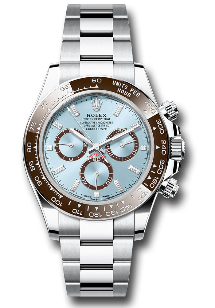 Rolex Platinum Cosmograph Daytona Watch - Chestnut Brown Cerachrom Bezel - Ice Blue Diamond Dial - Oyster Bracelet 126506