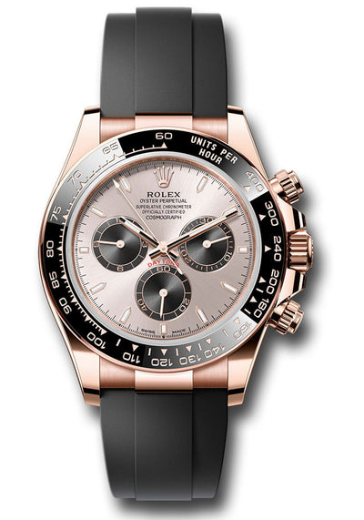 Rolex Everose Gold Cosmograph Daytona Watch - Black Cerachrom Bezel - Sundust And Black Index Dial - Oysterflex Strap 126515LN