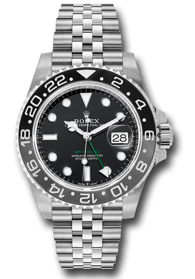 Rolex Oystersteel GMT-Master II Watch - Bidirectional Rotatable Black and Grey Bezel - Black Dial - Jubilee Bracelet