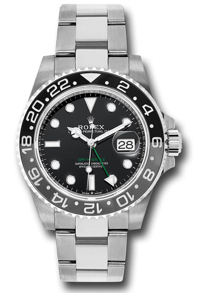 Rolex Oystersteel GMT-Master II Watch - Bidirectional Rotatable Black and Grey Bezel - Black Dial - Oyster Bracelet