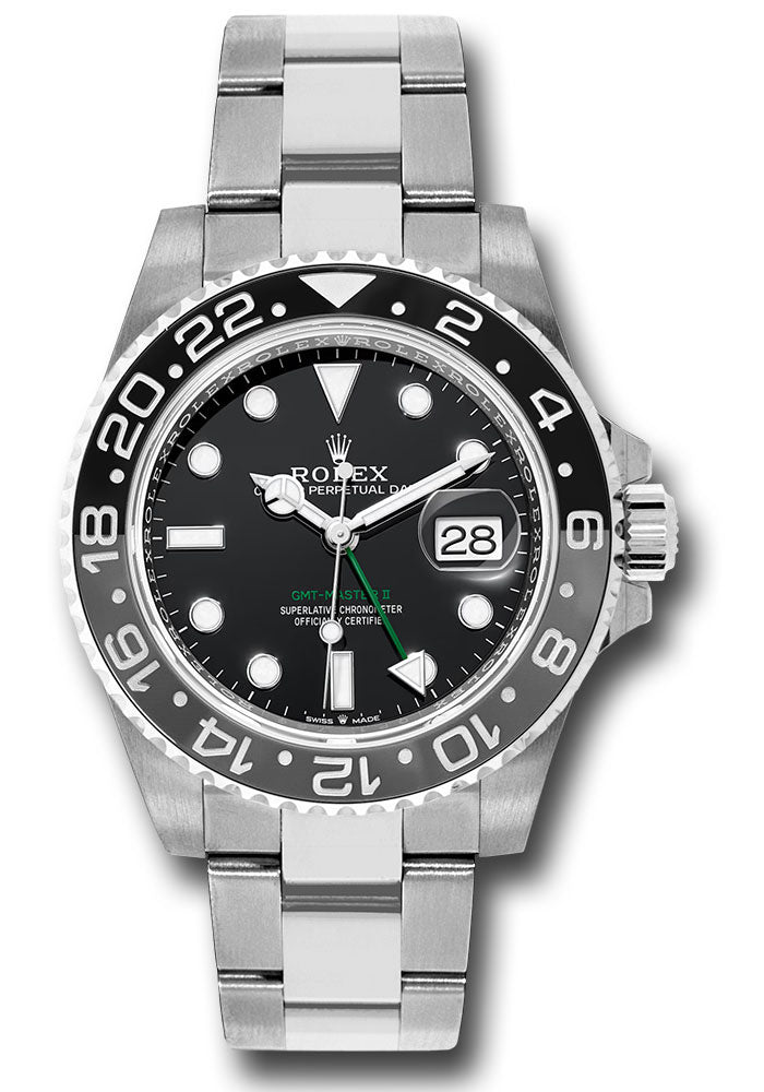 Rolex Oystersteel GMT-Master II Watch - Bidirectional Rotatable Black and Grey Bezel - Black Dial - Oyster Bracelet 126710GRNR