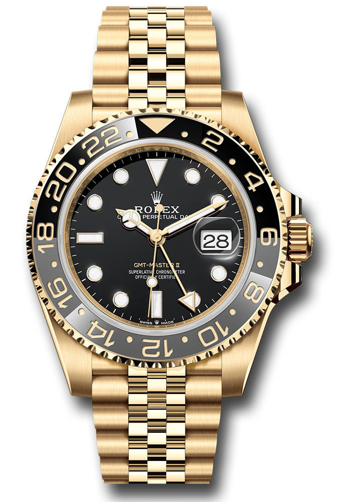 Rolex Yellow Gold GMT-Master II Watch - Bidirectional Rotatable Bezel - Black Dial - Jubilee Bracelet