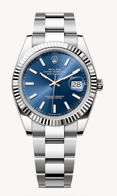 Rolex Steel and White Gold Rolesor Datejust 41 Watch - Fluted Bezel - Blue Index Dial - Oyster Bracelet - 126334 blij (Copy)
