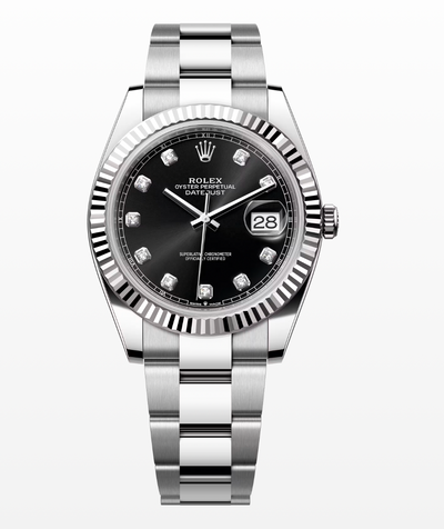 Rolex Steel and White Gold Rolesor Datejust 41 Watch - Fluted Bezel - Black Diamond Dial - Oyster Bracelet - 126334