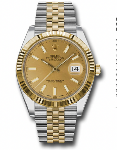 Rolex Yellow Rolesor Datejust 41 Watch - Fluted Bezel - Golden Index Dial - Jubilee Bracelet - 126333